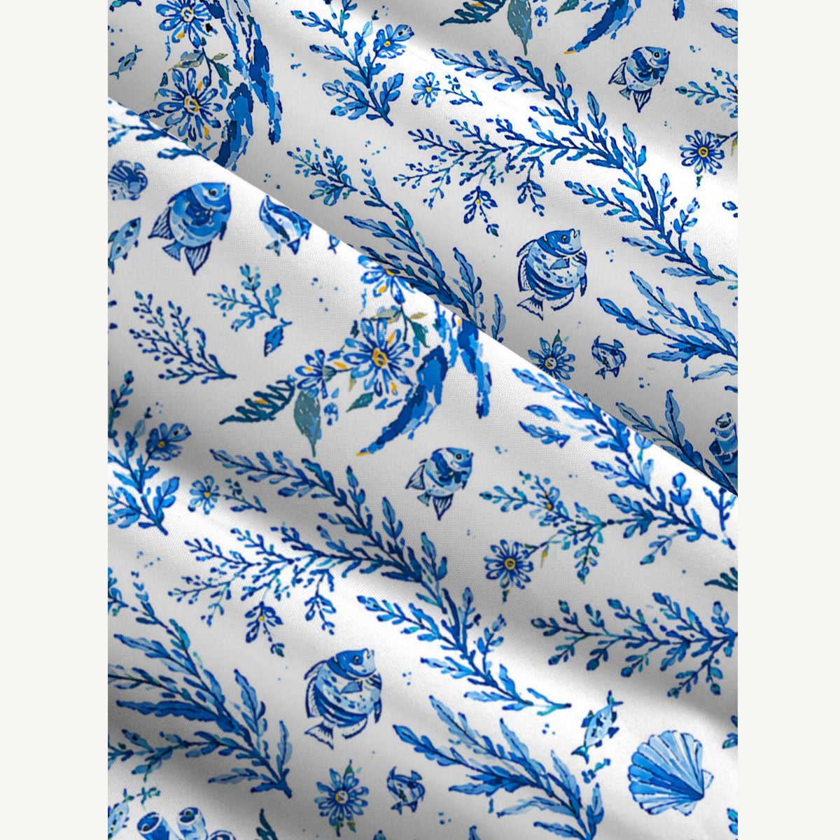 Delft Blue Coastal Garden Print Wide Straps Maxi Dress With Pockets