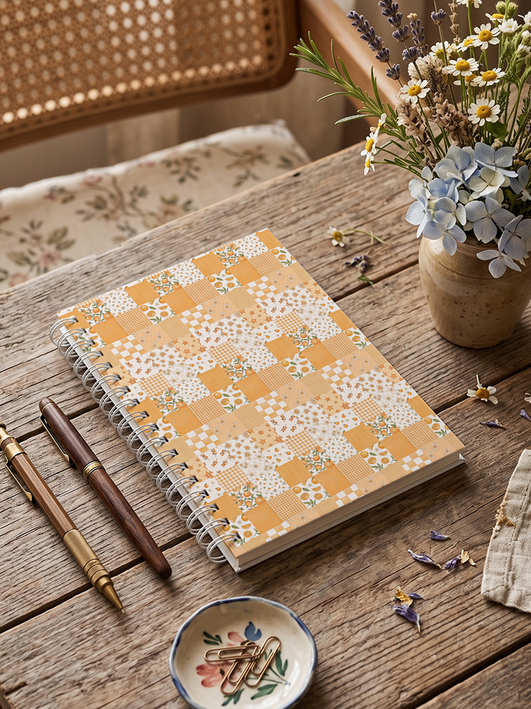 Lemon Sunshine Patchwork Print A5 Spiral Notebook