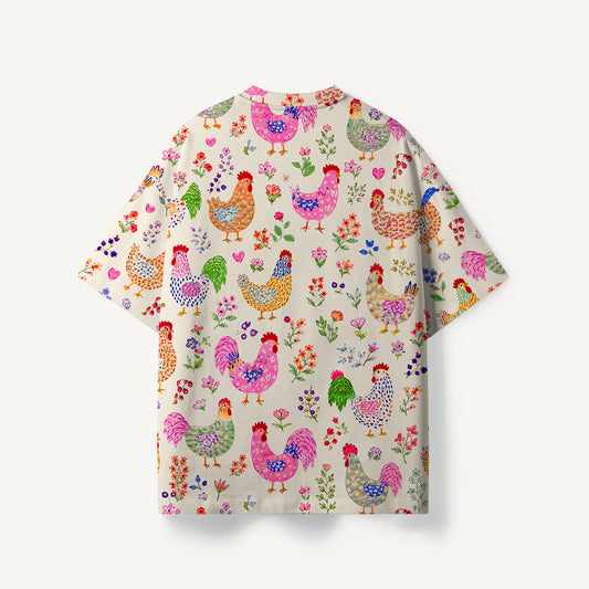 Colorful Farm Chickens print Premium Eco Tee