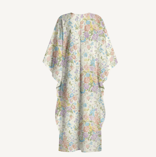 V‑Neck Morning Dew Bouquet Kimono Sleeve Kaftan Dress
