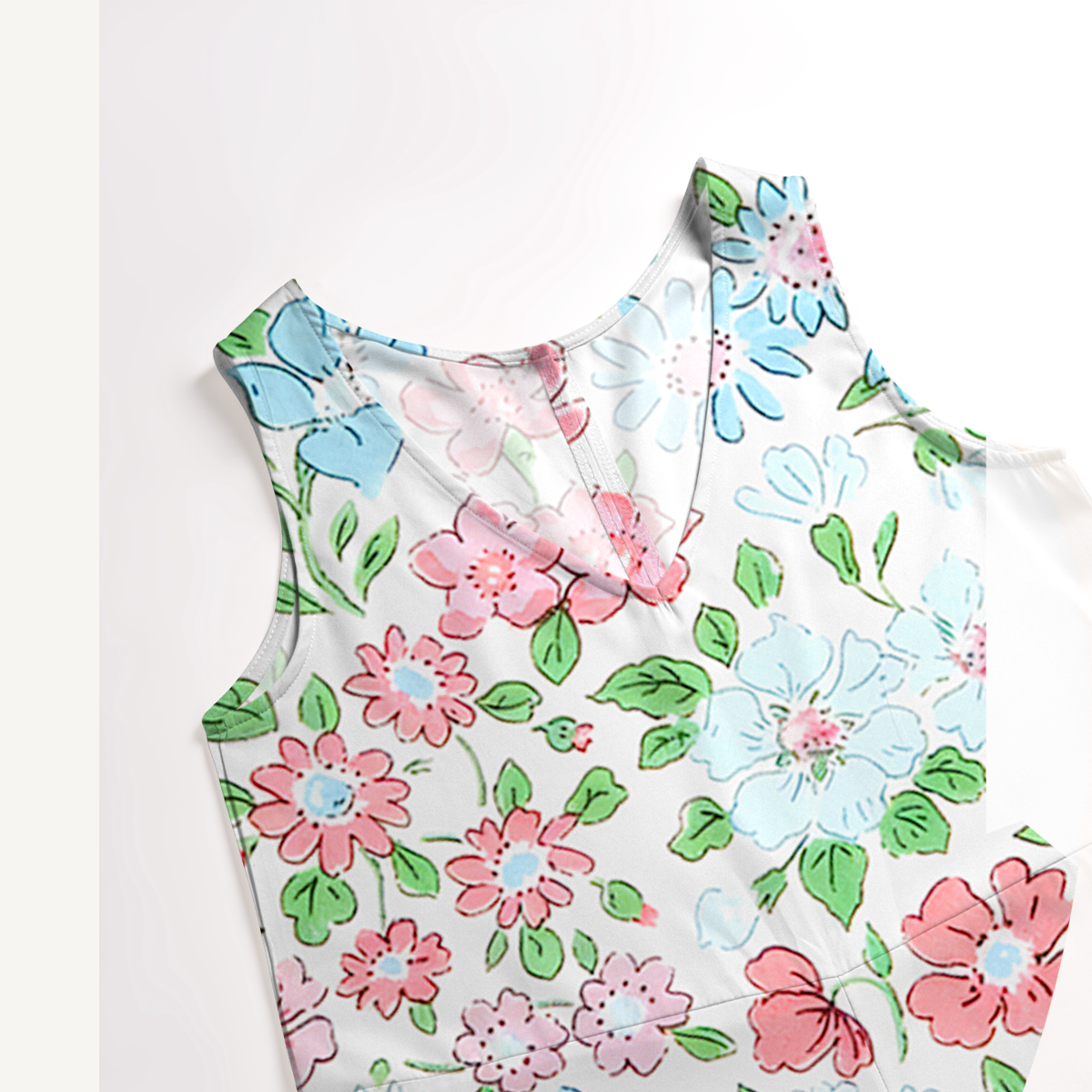 V-Neck Pastel Cottage Floral Jumpsuit with Pockets for Women