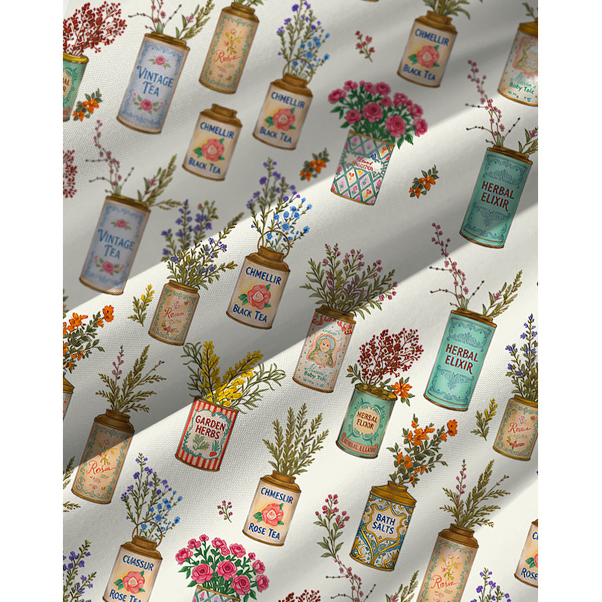 Vintage Tea Cans Print Spaghetti Strap Mini Dress
