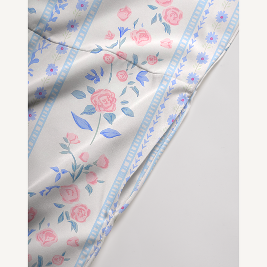 V-Neck Blue Rose Boho Jumpsuit with Pockets for Women