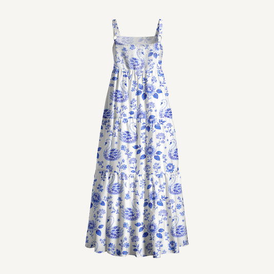 Blue Swan Garden Print Wide Straps Maxi Dress With Pockets