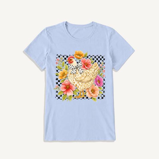 Chic Leopard Hen Print Crew Neck Cotton Tee