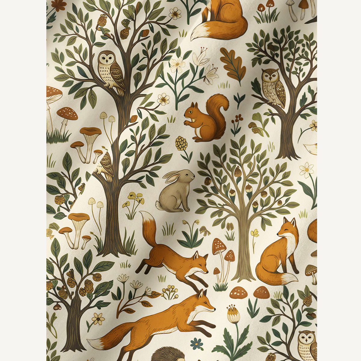 Woodland Creatures Print Cotton Wide Straps Maxi Dress With Pockets
