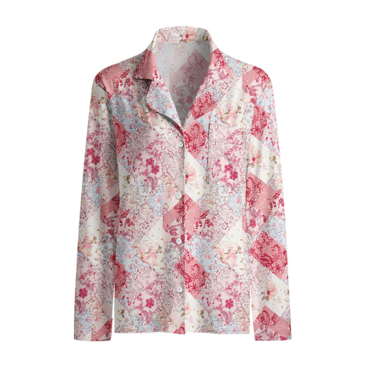 Shabby Chic Floral Patchwork Print Long Pajama Set