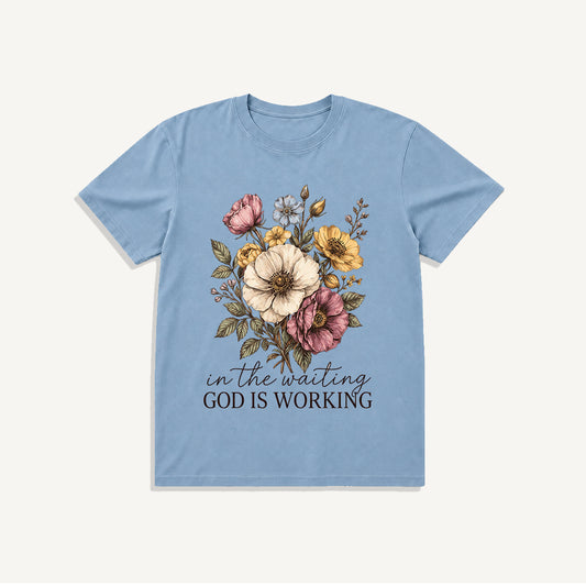 Vintage Wildflowers Bouquet Print Crew Neck Cotton Tee