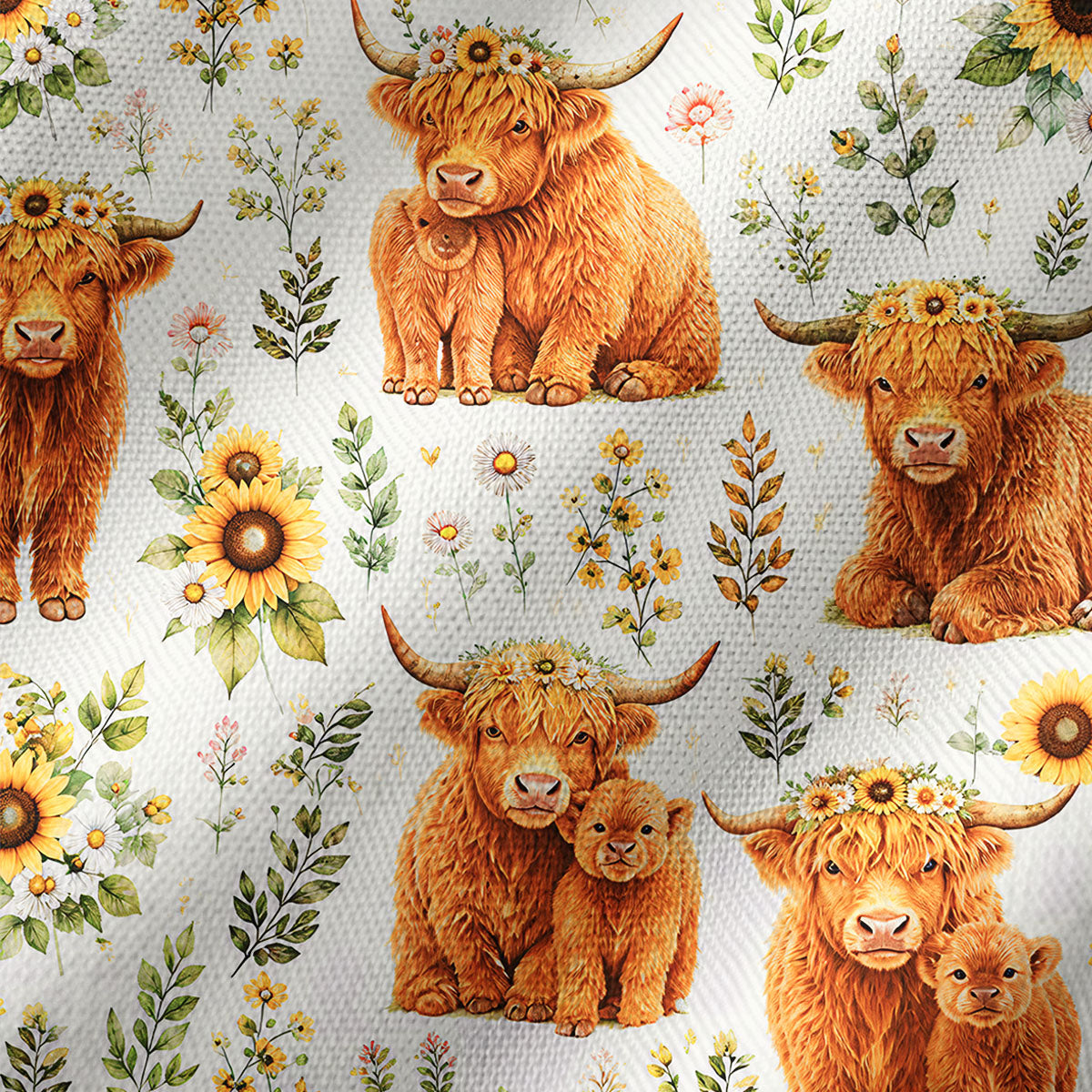 Spring Highland Cow Floral Print Kimono Wrap