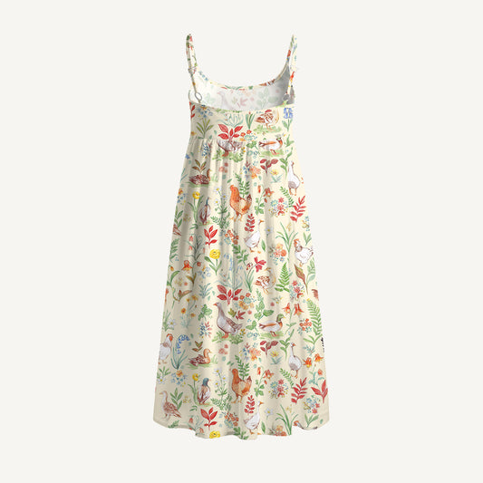 Countryside Garden Critter Print Spaghetti Strap Mini Dress