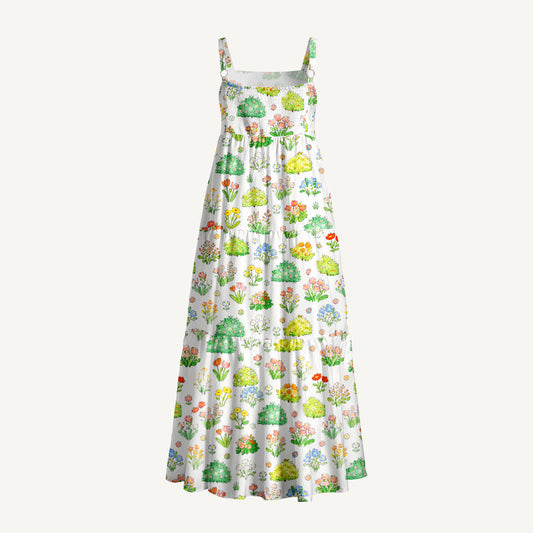 Colorful Garden Print Wide Straps Maxi Dress With Pockets
