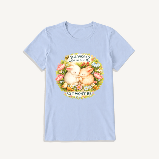 Gentle Bunny Embraces Print Crew Neck Cotton Tee