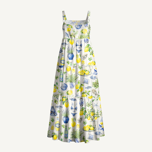 Ciao Lemon Garden Print Wide Straps Maxi Dress With Pockets
