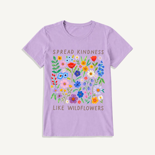 Spread Kindness Wildflowers Print Crew Neck Cotton Tee