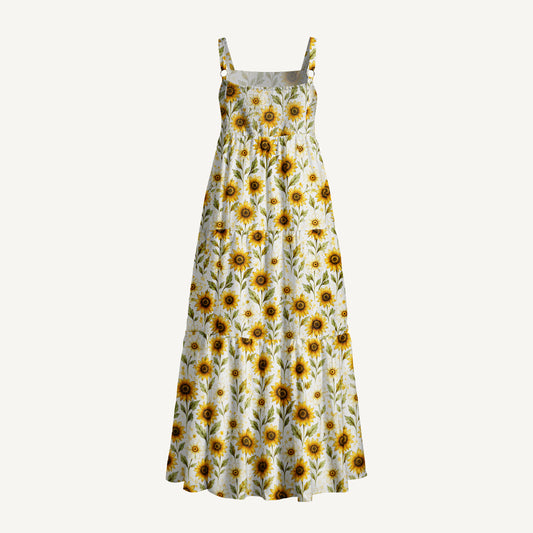 Sunflower American Flag Print Wide Straps Maxi Dress With Pockets