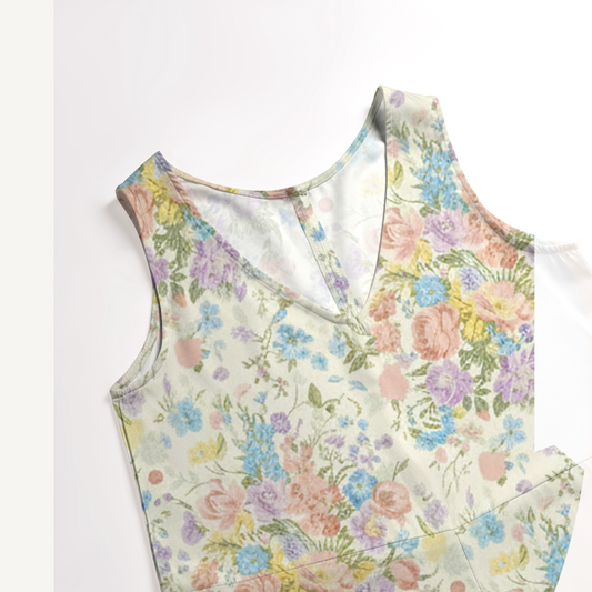 V-Neck Morning Dew Bouquet Boho Jumpsuit with Pockets for Women