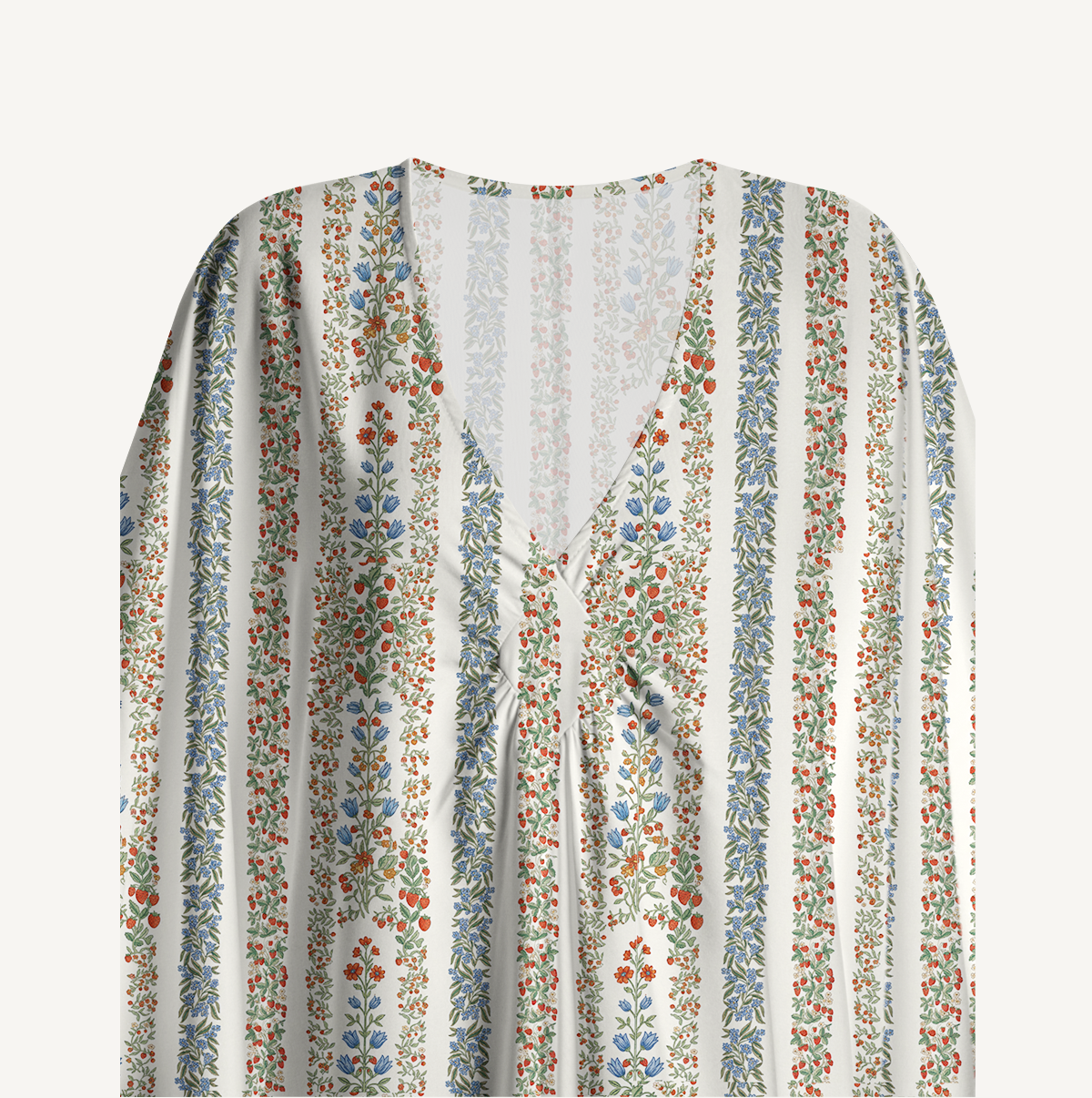V‑Neck Strawberry Vine Tales Kimono Sleeve Kaftan Dress