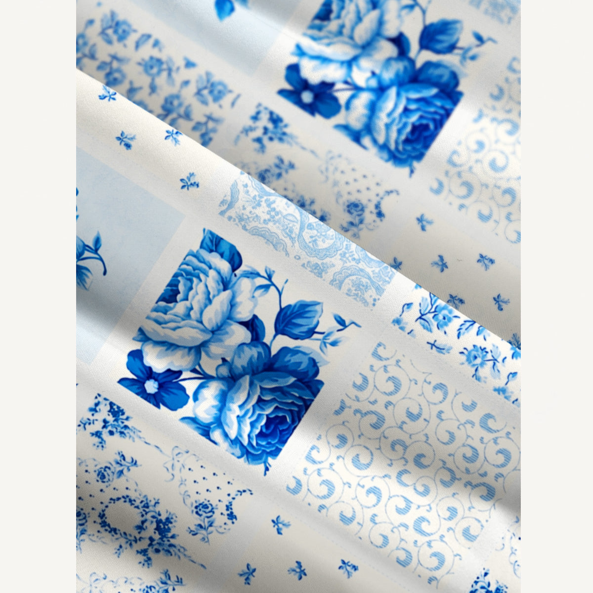Delft Blue Floral Print Wide Straps Maxi Dress With Pockets