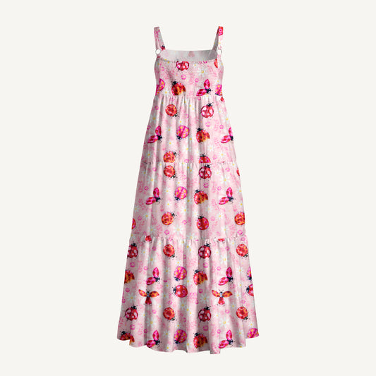Daisy Ladybug Dance Print Wide Straps Maxi Dress With Pockets