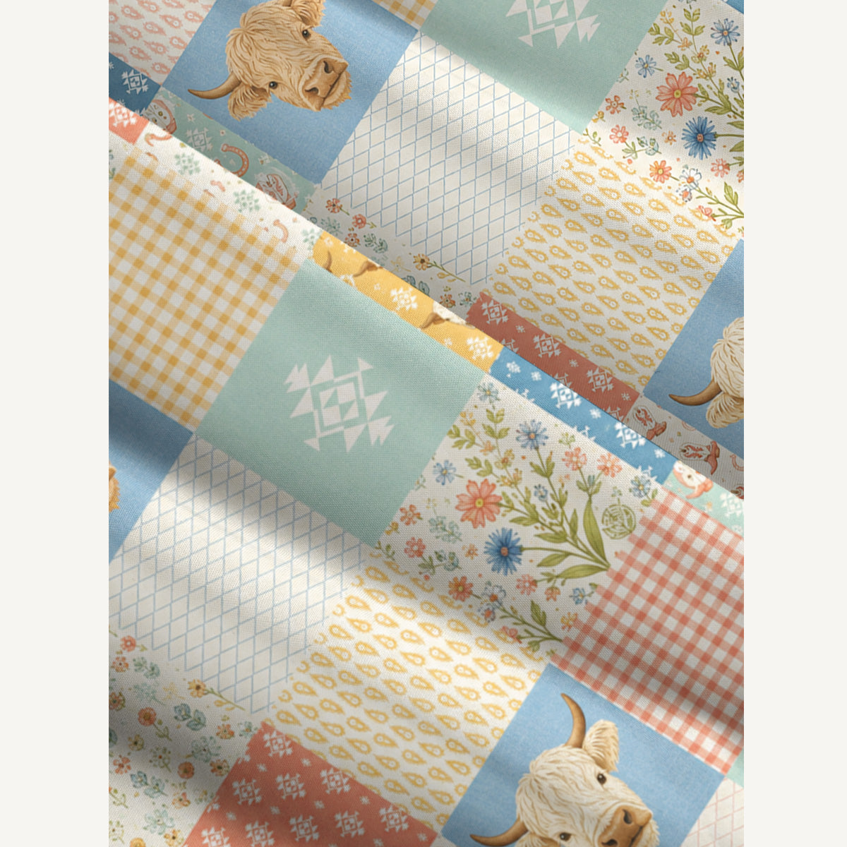 Highland Cow Patchwork Print Wide Straps Maxi Dress With Pockets