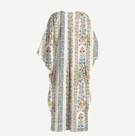V‑Neck Strawberry Vine Tales Kimono Sleeve Kaftan Dress