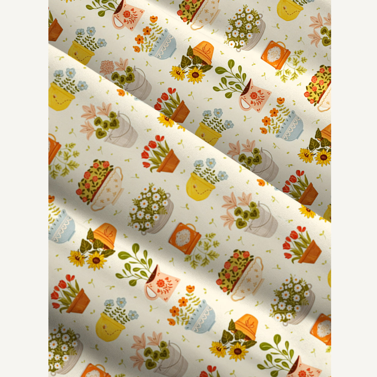 Vintage Flower Pot Gallery Print Wide Straps Maxi Dress With Pockets