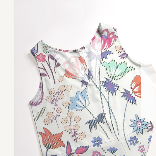 V-Neck Bohemian Wildflower Garden Jumpsuit with Pockets for Women