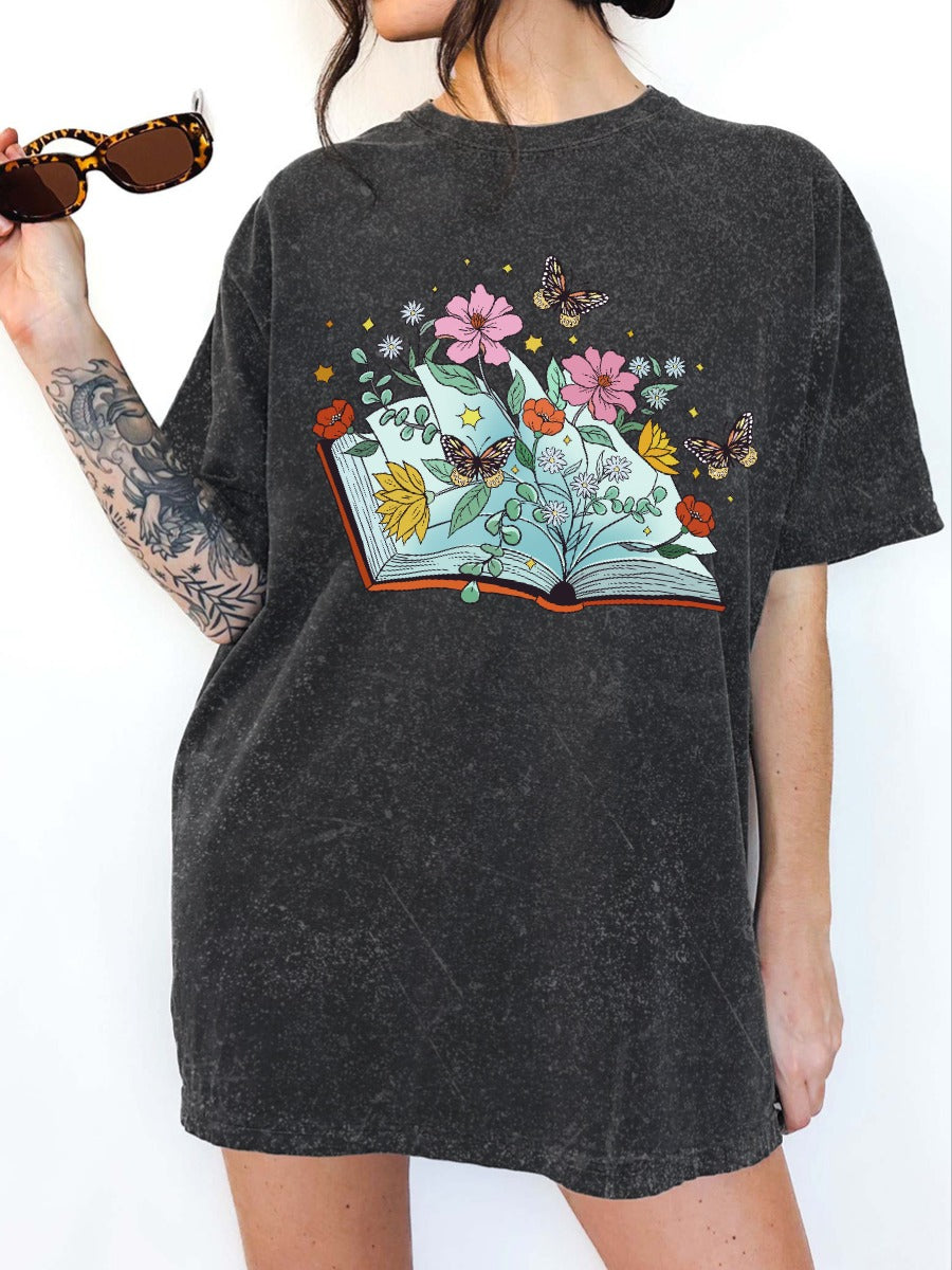 Vintage Butterfly Book Washed T-Shirt