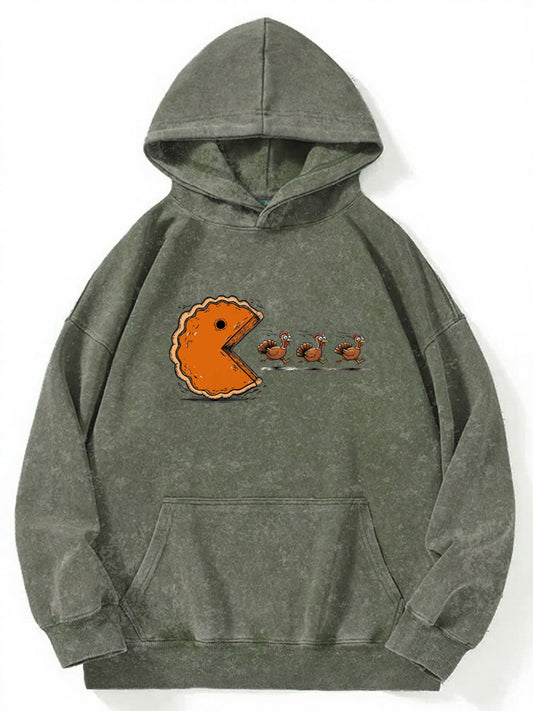 Vintage Thanksgiving Pumpkin Pie Chasing Washed Hoodie