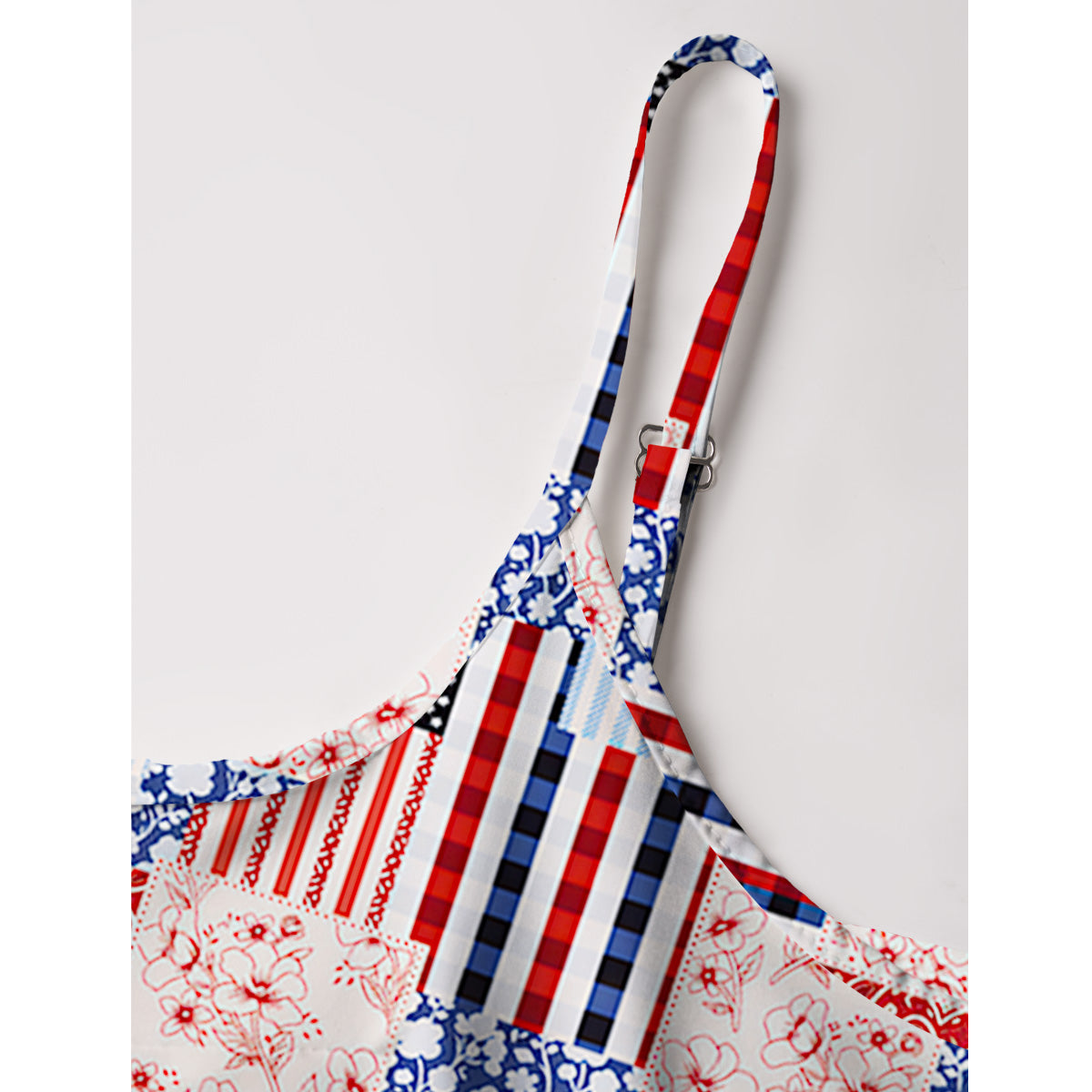 Patriotic Patchwork Quilt Print Spaghetti Strap Mini Dress