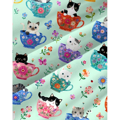 Cute Teacup Kitten Print Spaghetti Strap Mini Dress