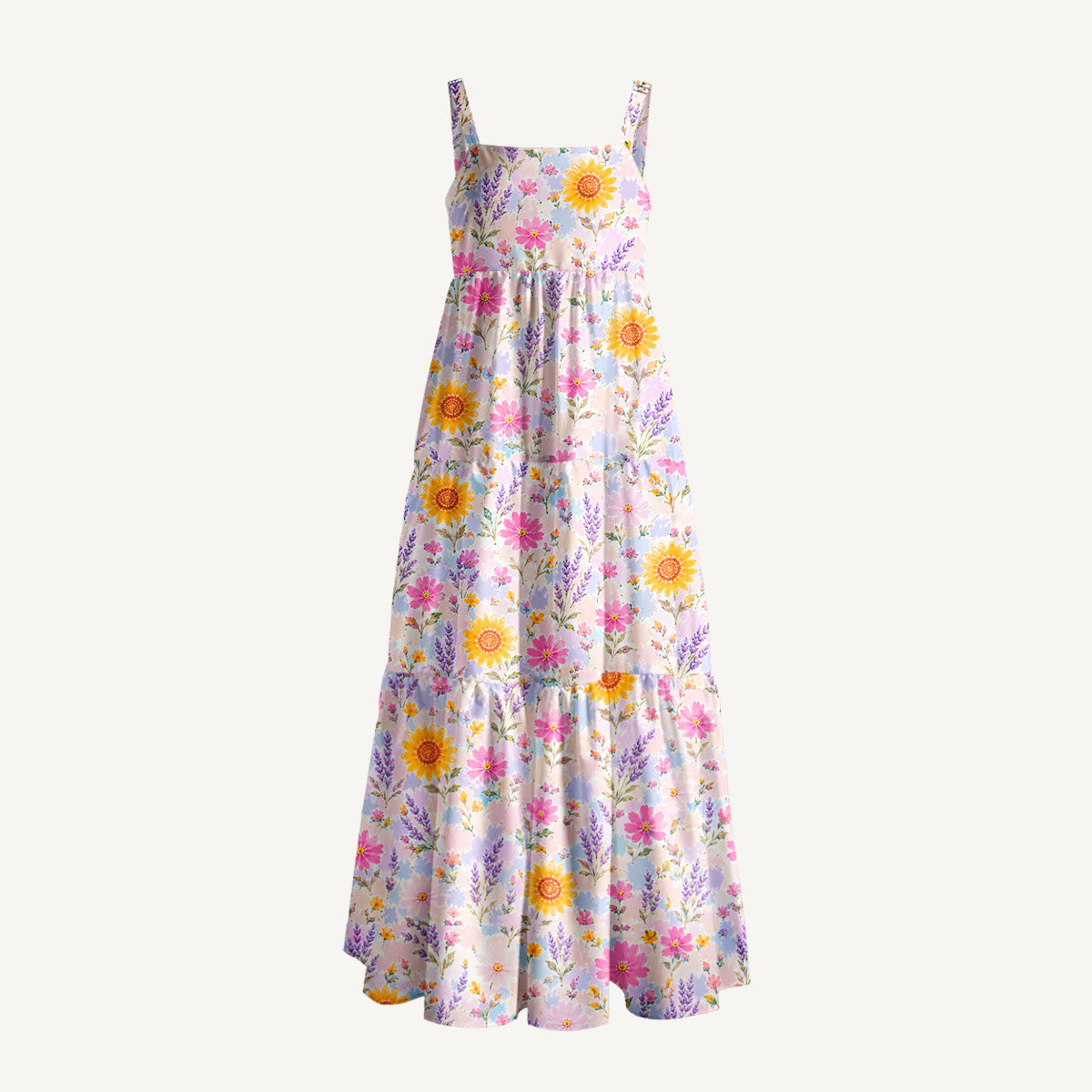 Strawberry Floral Print Wide Straps Maxi Dress With Pockets