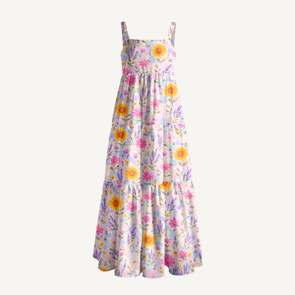 Strawberry Floral Print Wide Straps Maxi Dress With Pockets