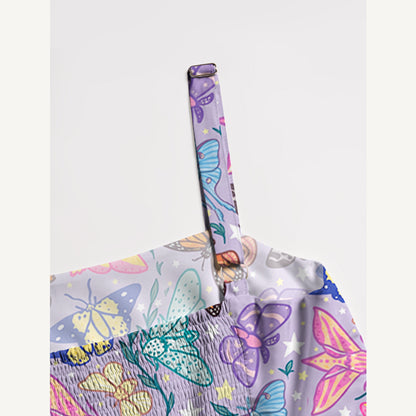 Enchanted Twilight Butterfly Garden Print Wide Straps Maxi Dress With Pockets