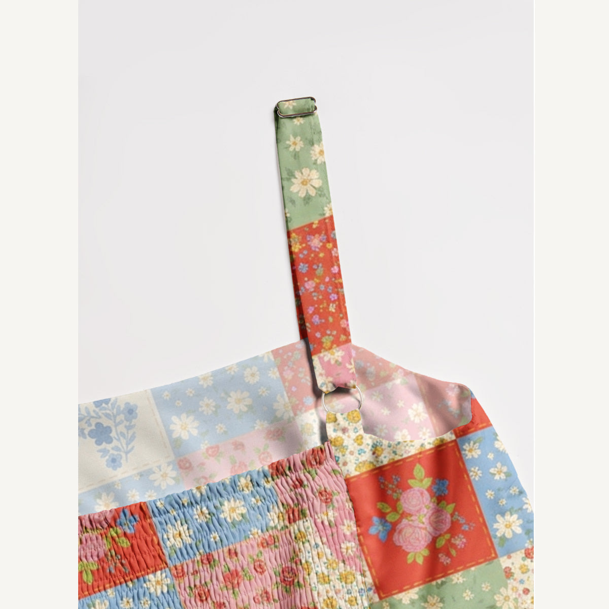 Vintage Flower Print Quilt Wide Straps Maxi Dress With Pockets