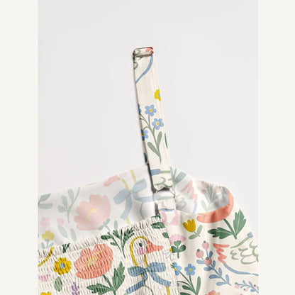 Sweet Floral Duck Wide Straps Maxi Dress With Pockets