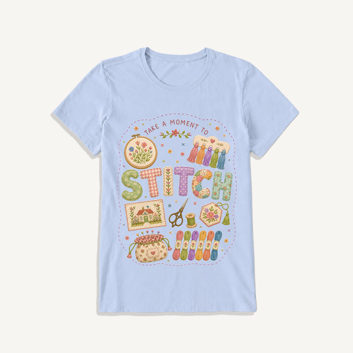 Stitching Elements Print Crew Neck Cotton Tee