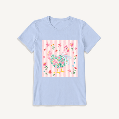 Cozy Floral Hen Nook Print Crew Neck Cotton Tee