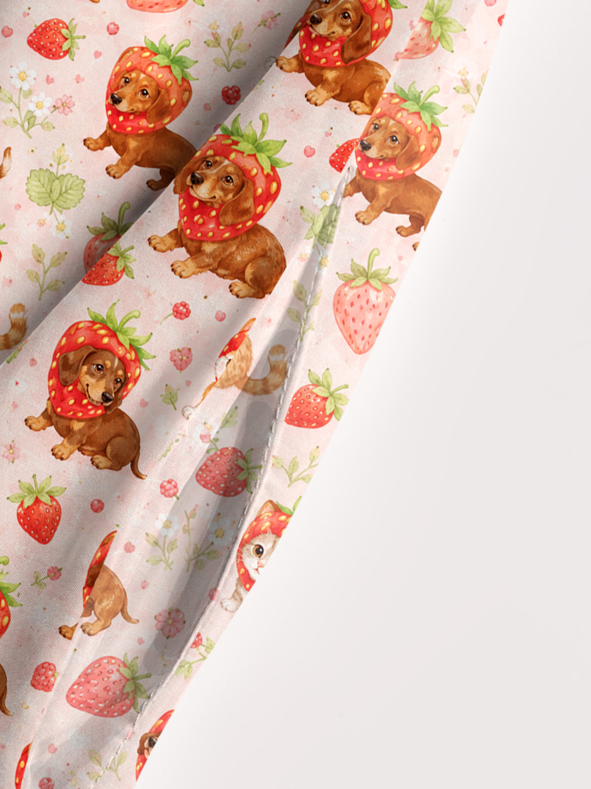 Strawberry-Sweet Puppies and Kittens Print Wide Straps Maxi Dress With Pockets