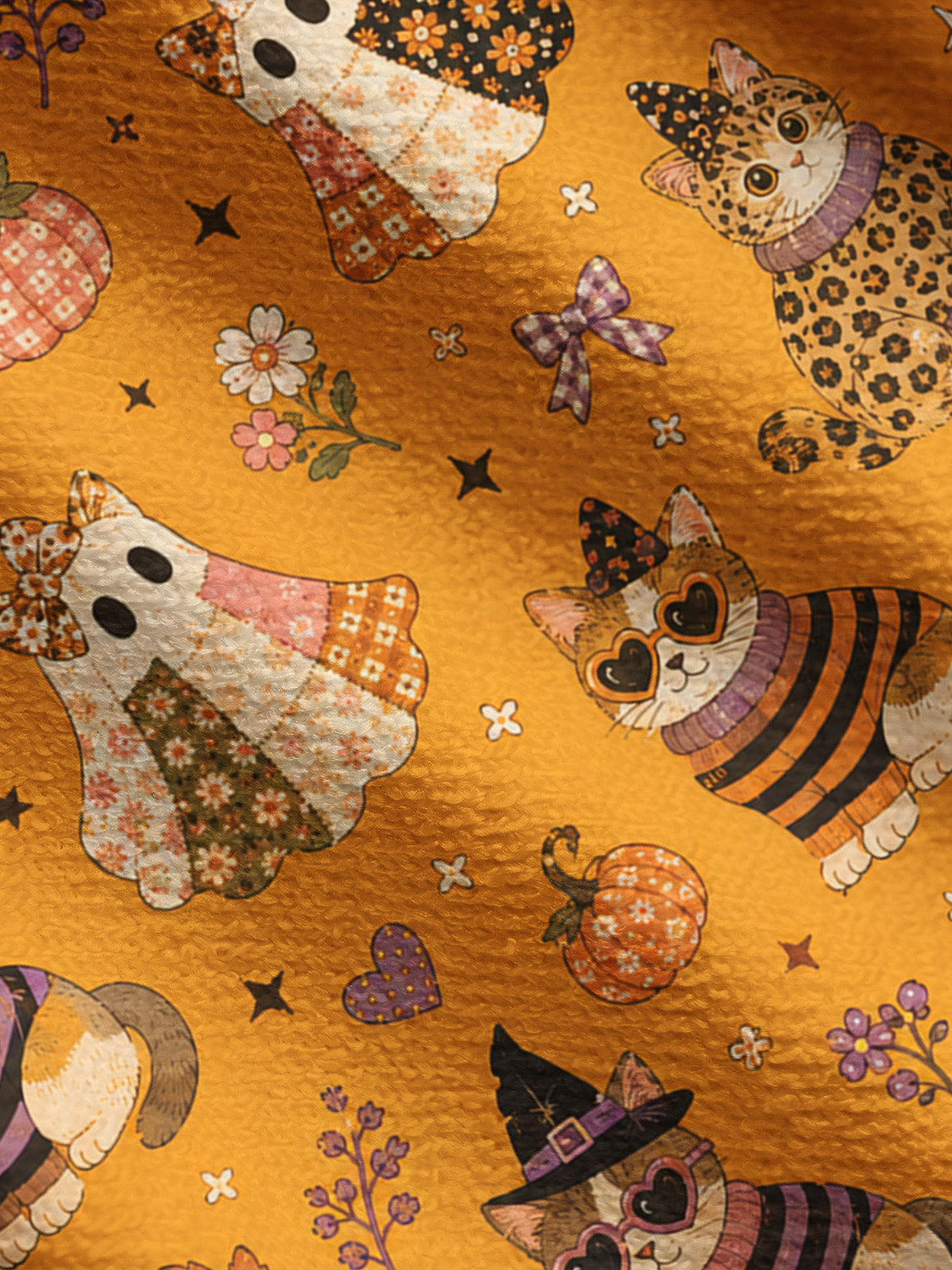 Lightweight Crew Neck Long‑Sleeve Cropped Spooky Retro Kittens Print Fine‑Knit Cardigan