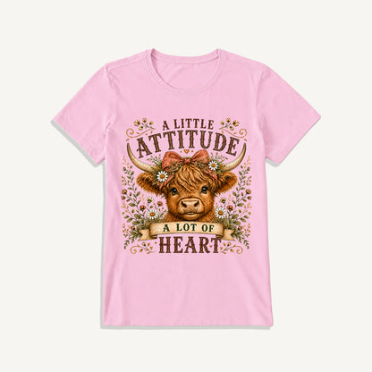 Little Attitude Highland Cow Print Crew Neck Cotton Tee