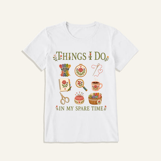 Stitched Cozy Craft Garden Print Crew Neck Cotton Tee