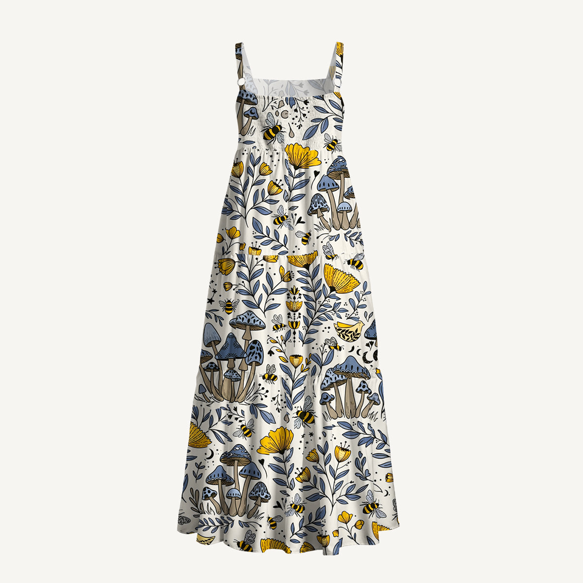 Bee Whisper Forest Printed Wide Straps Maxi Dress With Pockets