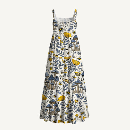 Bee Whisper Forest Printed Wide Straps Maxi Dress With Pockets