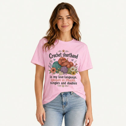 Crochet Love Language Print Crew Neck Cotton Tee