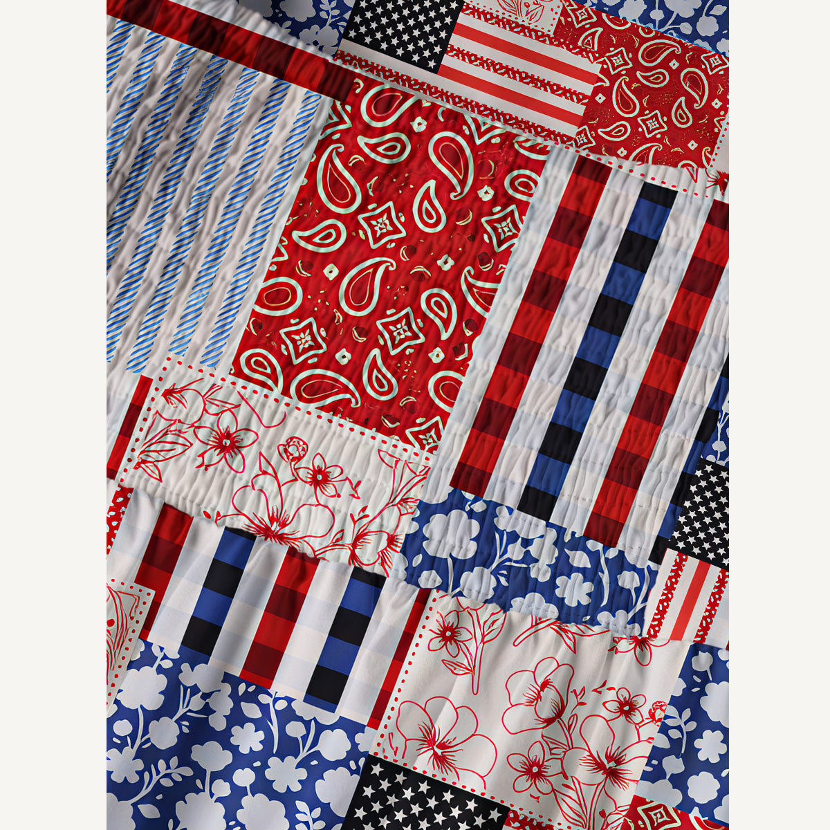 Patriotic Patchwork Print Cotton Wide Straps Maxi Dress With Pockets