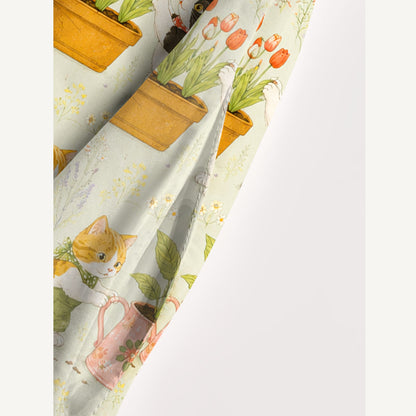 Whimsical Garden Cats Print Wide Straps Maxi Dress With Pockets