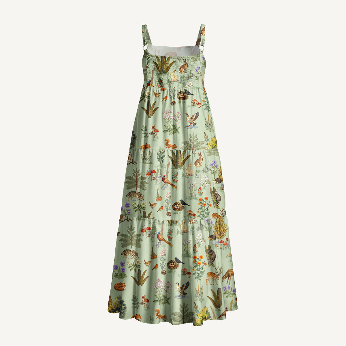 Forest Animal Garden Print Wide Straps Maxi Dress With Pockets