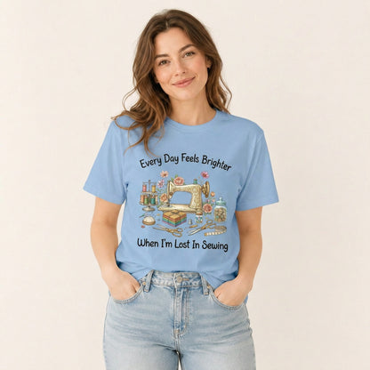 Lost in Sewing Joy Print Crew Neck Cotton Tee