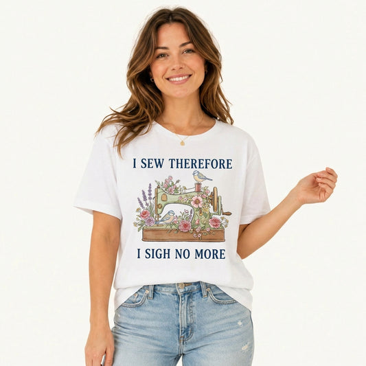 Floral Bird Sewing Serenity Print Crew Neck Cotton Tee